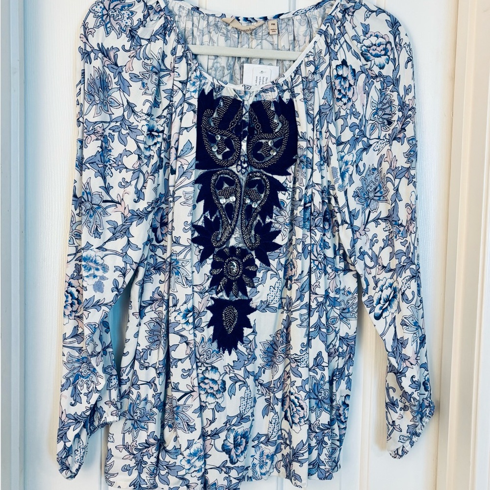 Breezy Soft Surroundings Blue and White Tunic